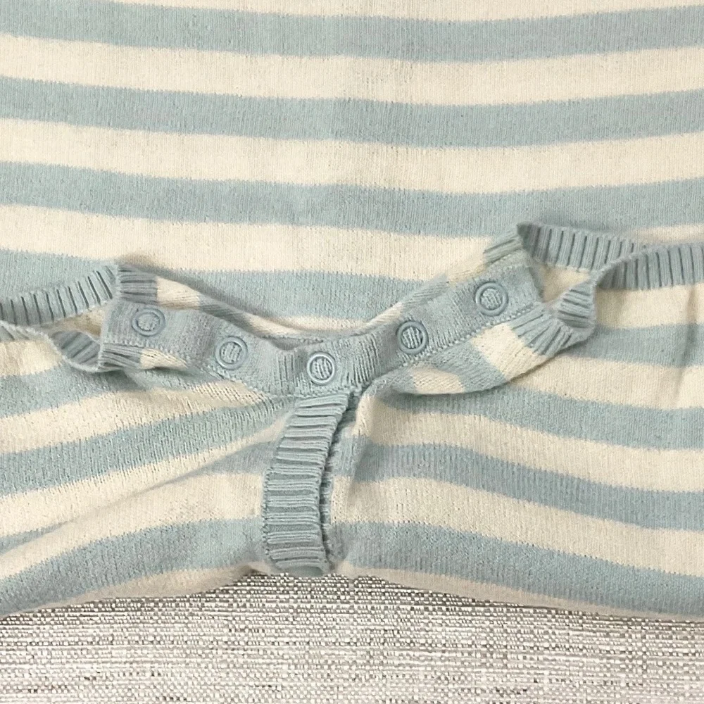 Angel Dear light blue and white striped knit baby romper Size 6M